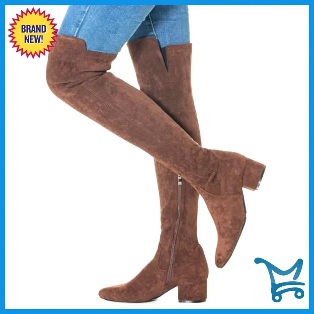 Women's Over the Knee Boots Suede Block Heel Chunky Winter Pointed Toe